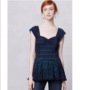 Anthropologie Postmark Navy Peplum Swing Top M